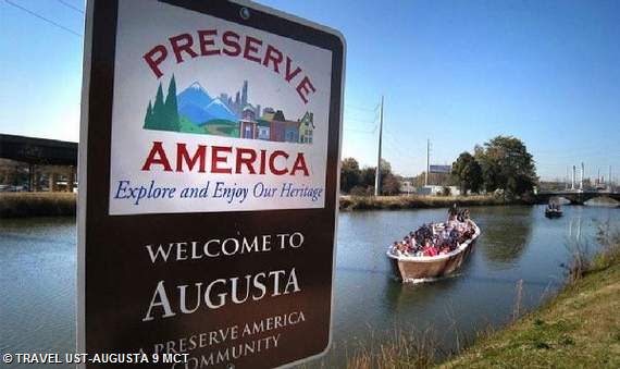 Preserve America Community sign along the canal in Augusta, Georgia