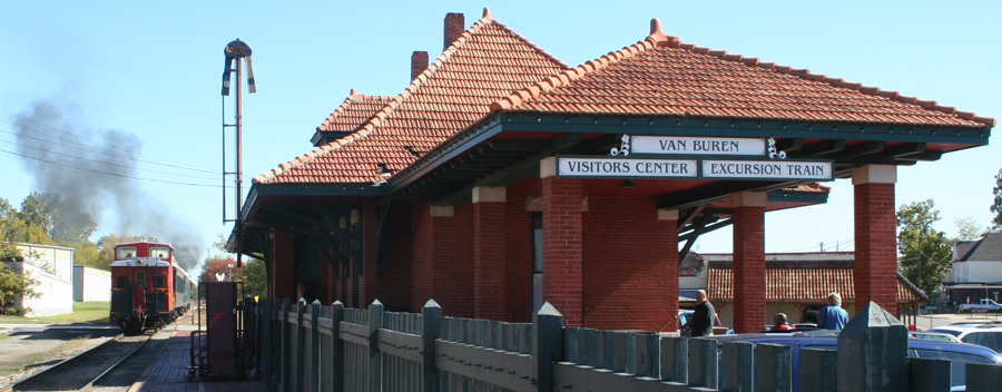 The Old Frisco Depot, a Van Buren landmark for over a century and now home to the Van Buren Visitors Center and boarding point for the Arkansas Missouri Railroad’s excursion train