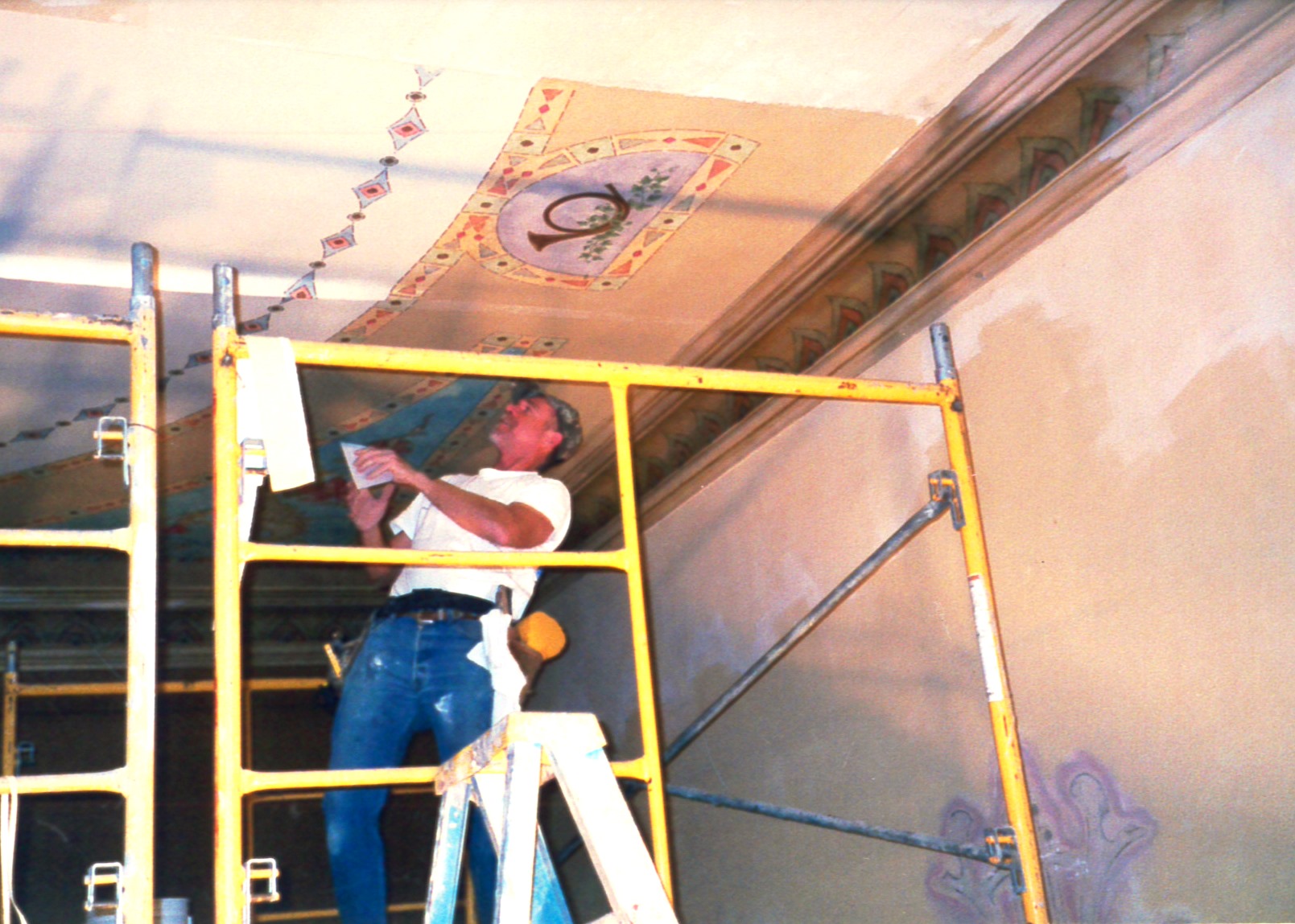 Restoration work on the wall and ceiling decorations of the 1905 Elks Opera House in Prescott, Arizona