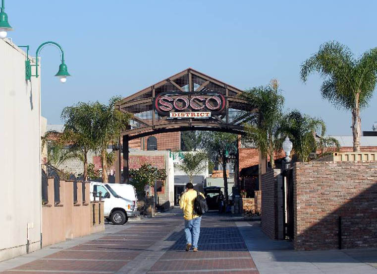 Fullerton's SOCO (south of Commonwealth) District, once a neglected area of the city, was redeveloped into a thriving center of business, residential, and entertainment activity.