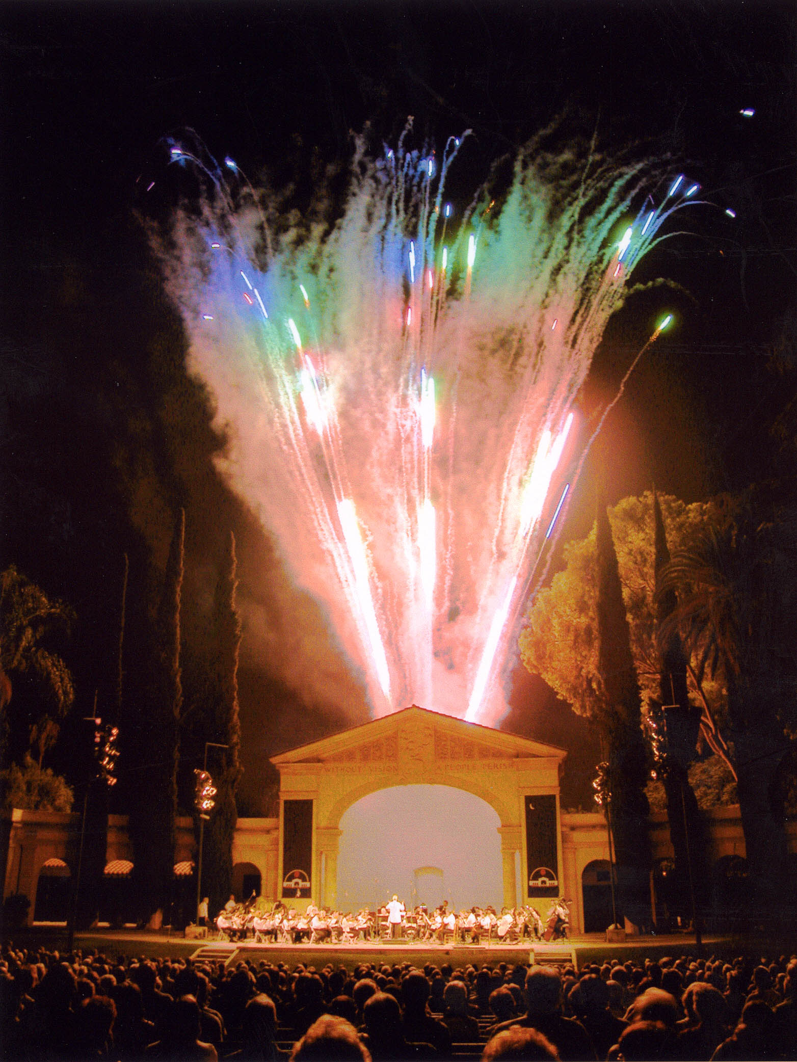 Fireworks at the Redlands Bowl (1930), home of the oldest continuously free outdoor concert series in California