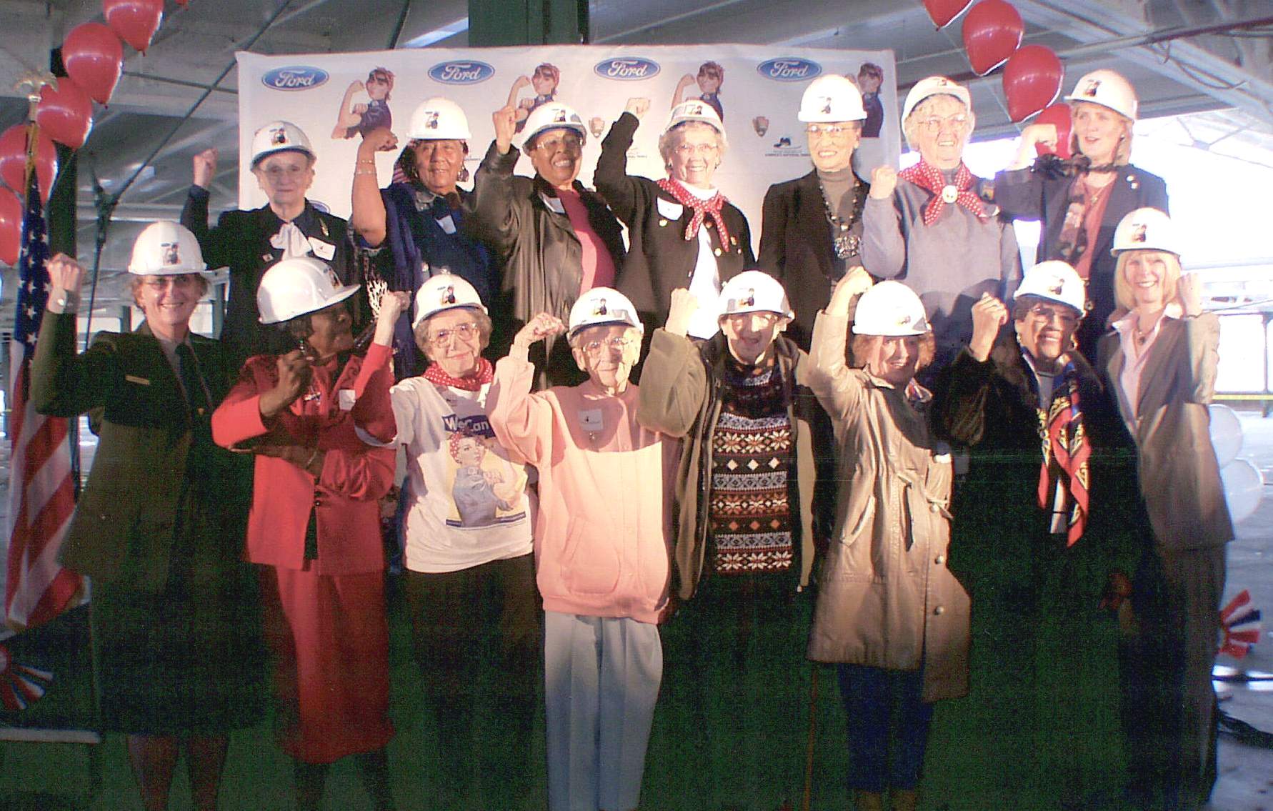 A photo of a group "Richmond Rosies", women who went to work in defense plants during World War II. The Rosie the Riveter World War II/Home Front National Historic Park in Richmond was the first park established to commemorate the U.S. home front.