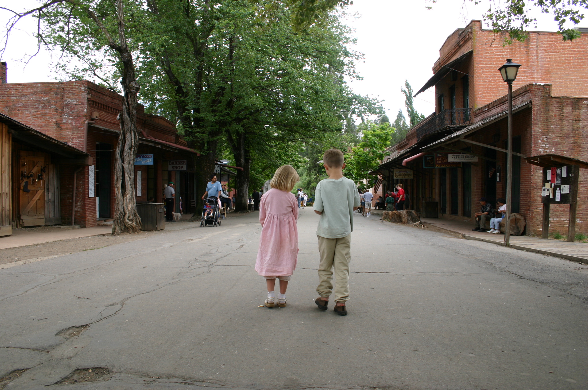School-age children visiting the Columbia State Historic Park in Tuolumne County, California.