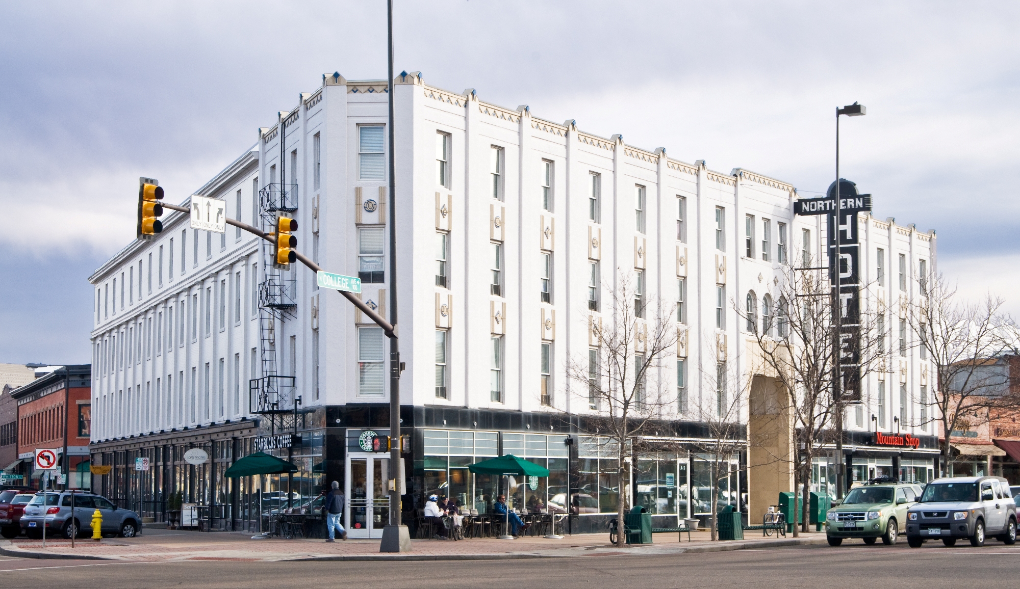 The exterior of the Northern Hotel, rehabilitated for senior housing. This public/private project returned the corner building to its historic character, with one side of the building dating back to its 1880s origins and the other respecting a major 1930s Art Deco renovation.