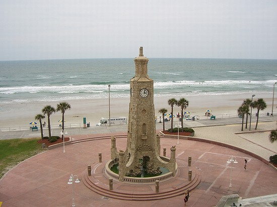 Daytona Beach's Coquina Clock Tower was constructed alongside the Daytona Bandshell. Construction on both started in 1936 and they were dedicated in 1938. Both were built as part of a Work Progress Administration (WPA) project and are listed on the National Register of Historic Places.