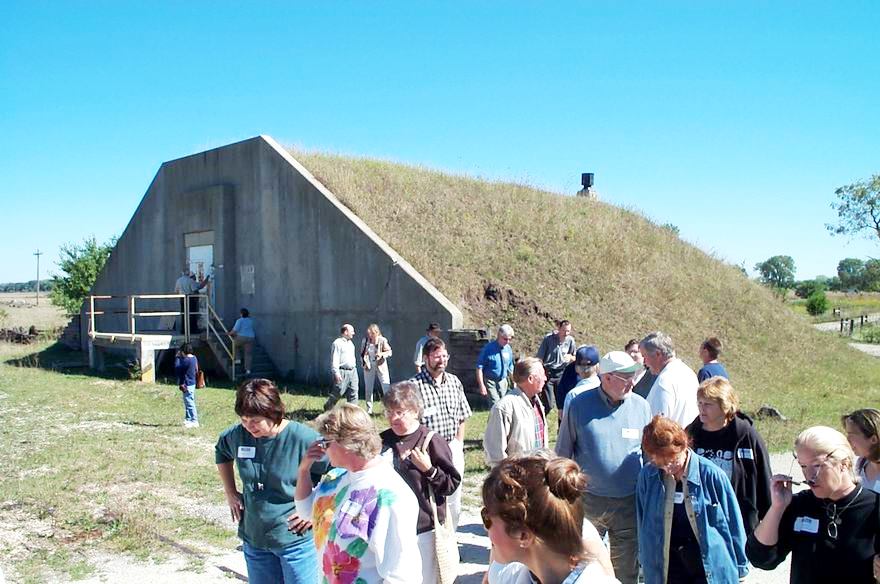 Visitors outside a Joliet Arsenal Bunker in Will County, Illinois
