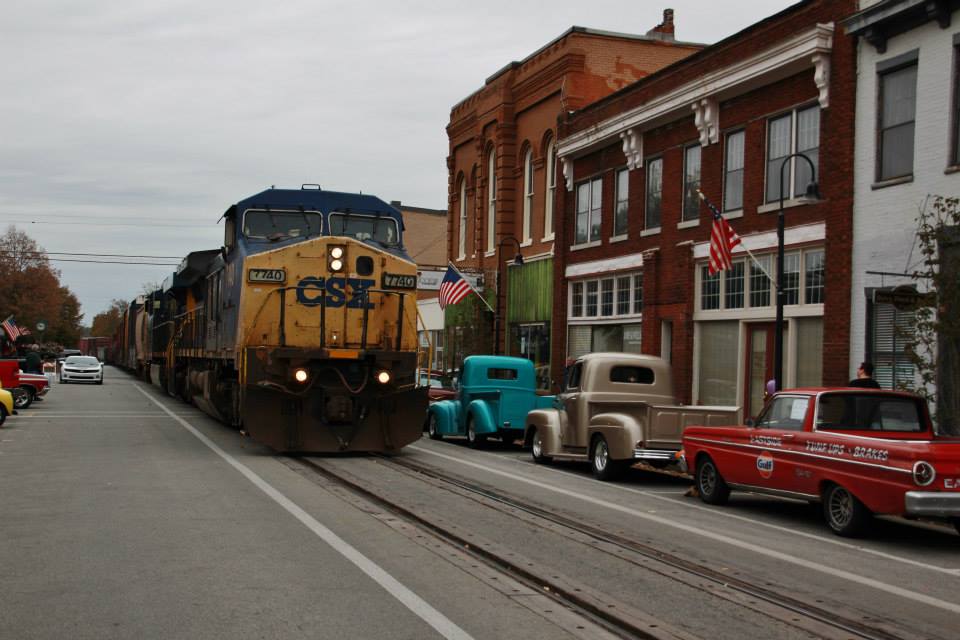 CSX railroad tracks on Main Street in La Grange, Kentucky.