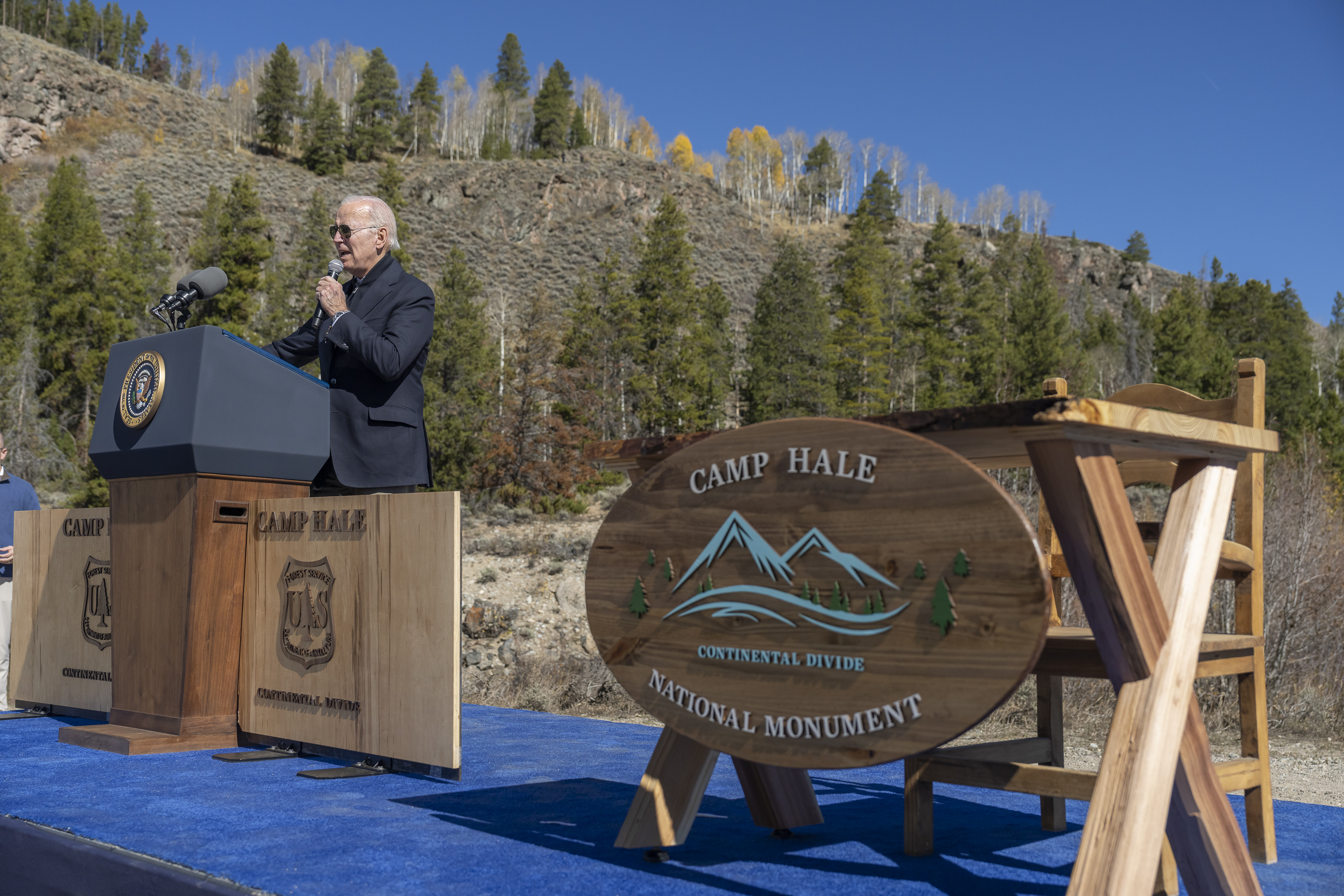 President Biden delivers remarks before signing a proclamation establishing the Camp Hale-Continental Divide National Monument, Oct. 12, 2022, at Camp Hale in Leadville, CO. (Official White House Photo by Adam Schultz)