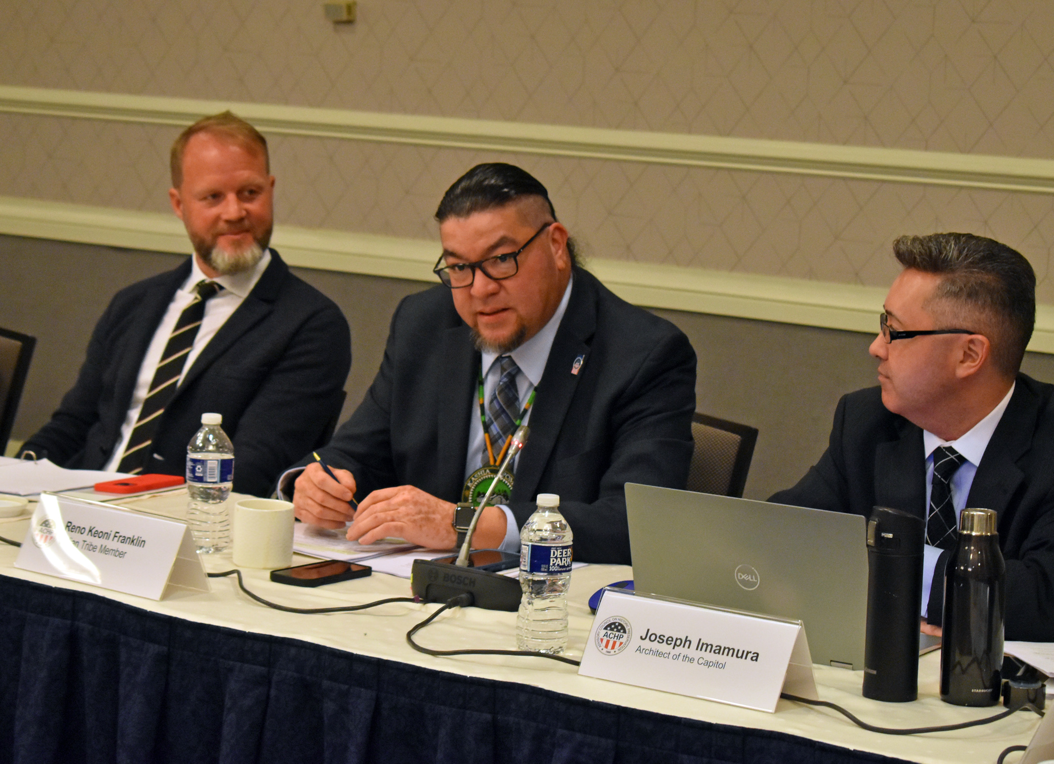 ACHP Tribal Member Reno Franklin with Expert Member Charles "Sonny" Ward (left) and Joseph Imamura of the Architect of the Capitol