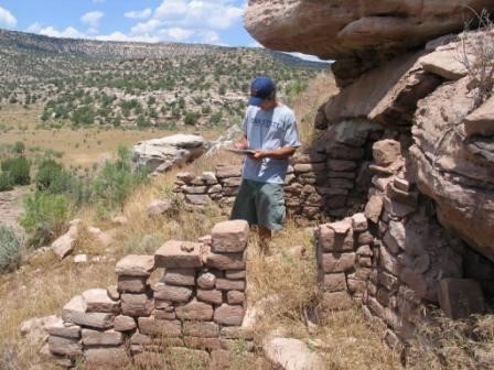 Site steward Adam Coble monitoring remote site in Canyons of the Ancients National Monument. (Photo credit: Laura Elliff, July 2006.)