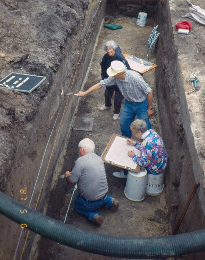 Volunteers profiling deposits associated with a mid-18th to mid-19th century earthen wall and moat that protected the northern access into St. Augustine. 