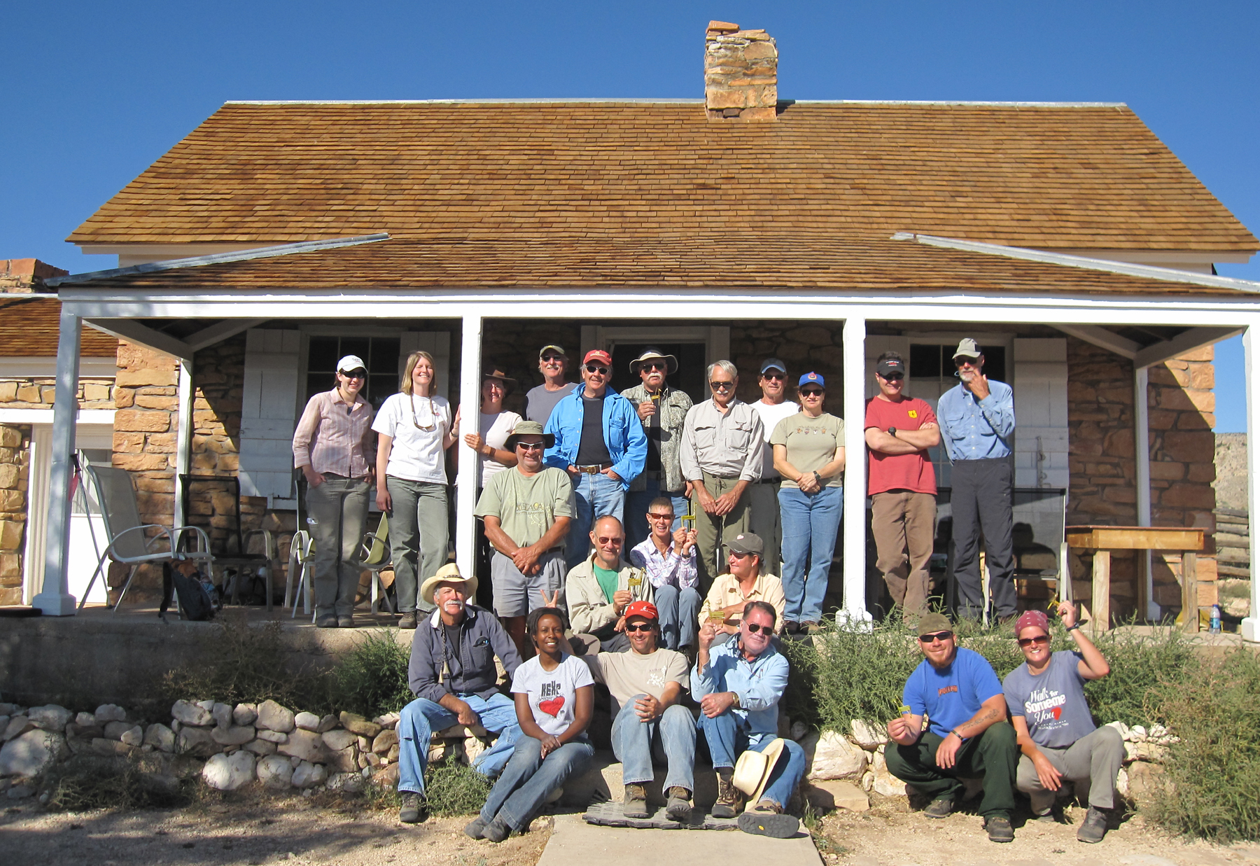 Kaibab Vermilion Cliffs Heritage Alliance volunteers and U.S. Forest Service archaeologists at the historic Kane Ranch, September  2009.