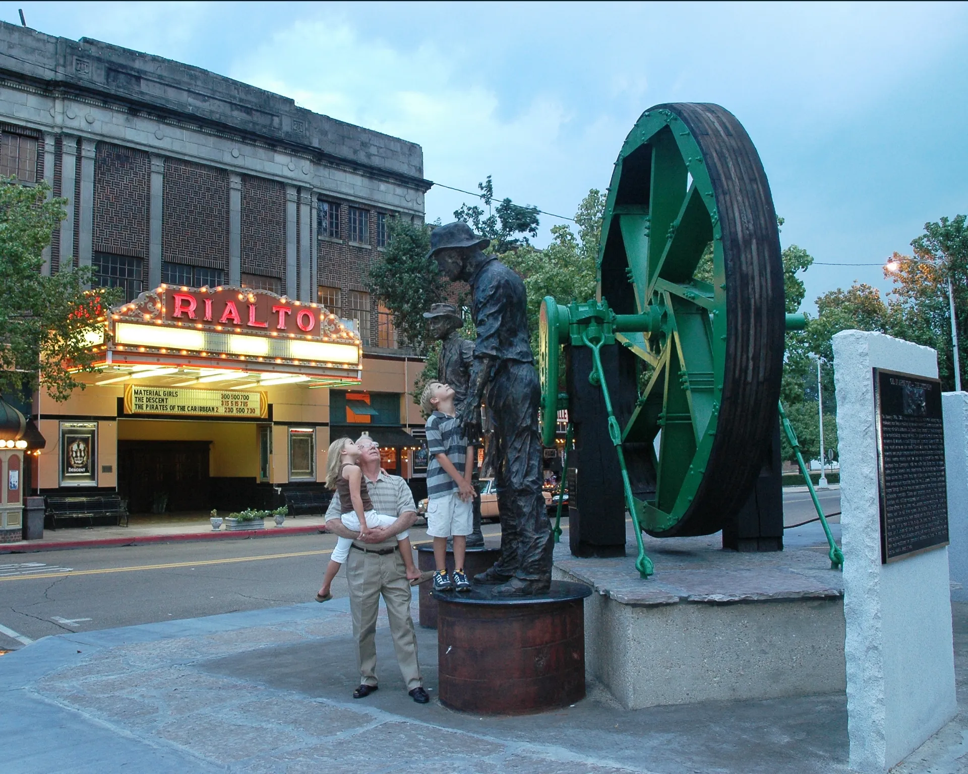 A view from El Dorado's Oil Heritage Park to the restored 1920 Rialto Theatre