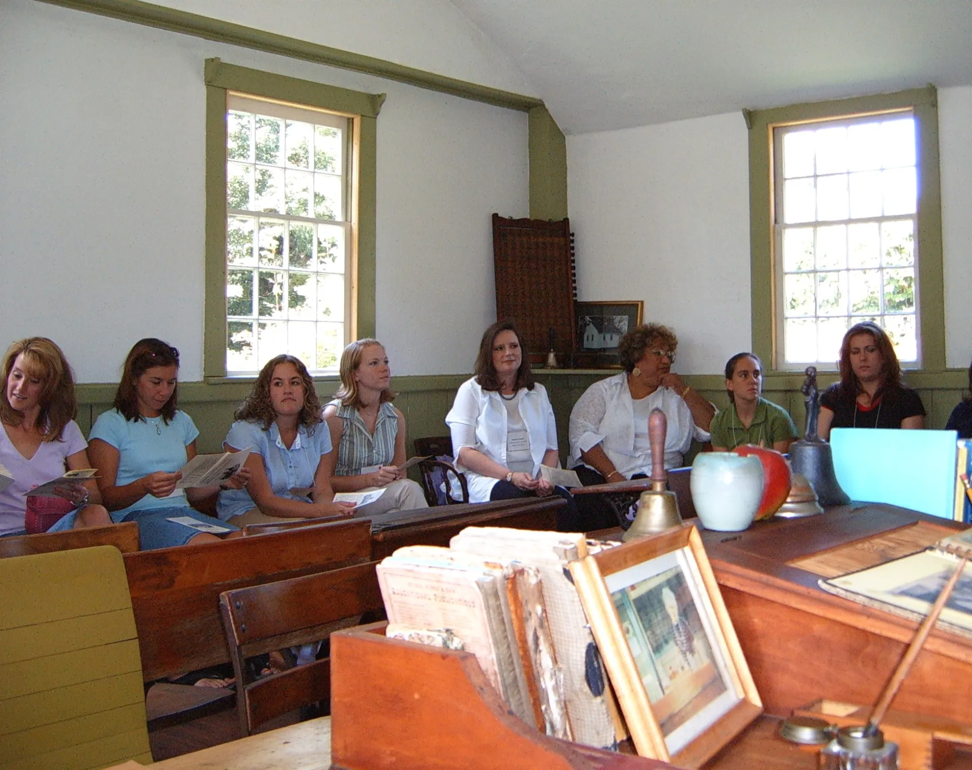 Teacher training being held in the one-room Gull Schoolhouse in Hebron, Connecticut