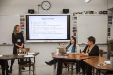 Kelly Fanizzo and Susan Glimcher visit Pamela German's class