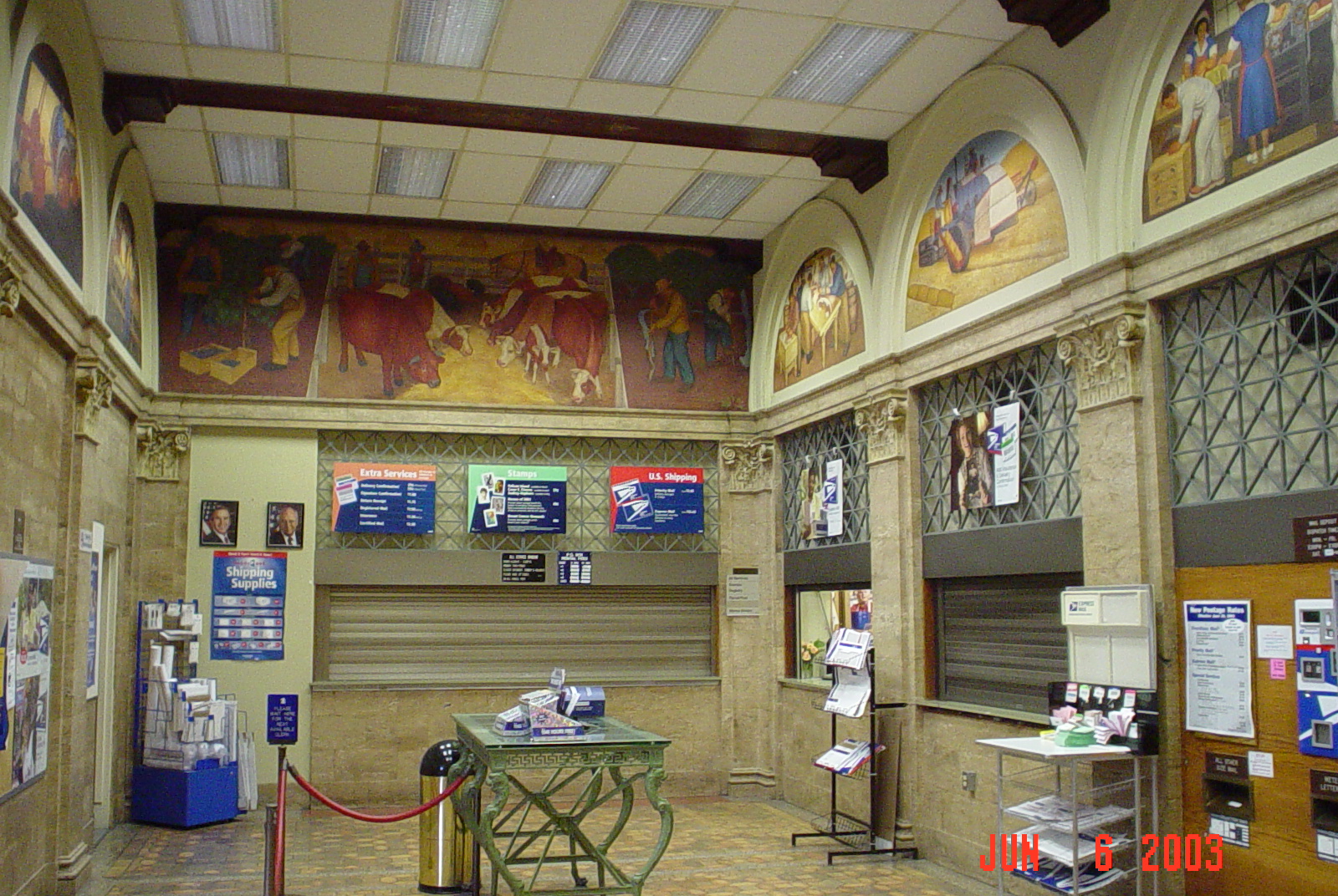 post office lobby with murals