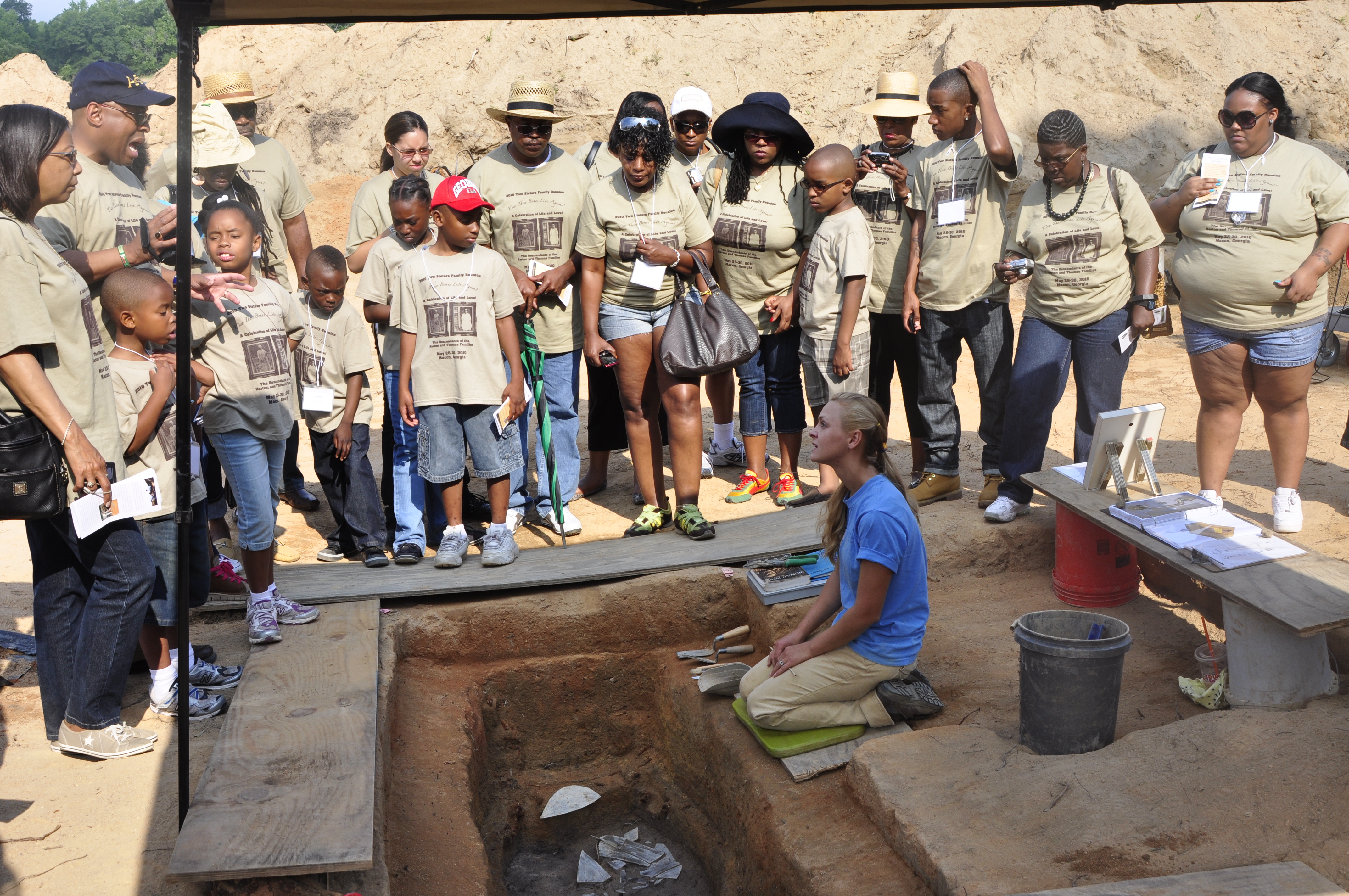 Descendant family with archaeologist